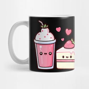 Kawaii Strawberry Milkshake and Strawberry Cake with Hearts | Kawaii Lovers Design Mug